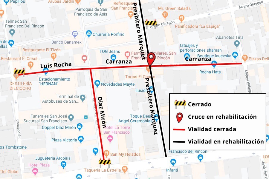 ¡Atención! Cierres viales en San Francisco del Rincón