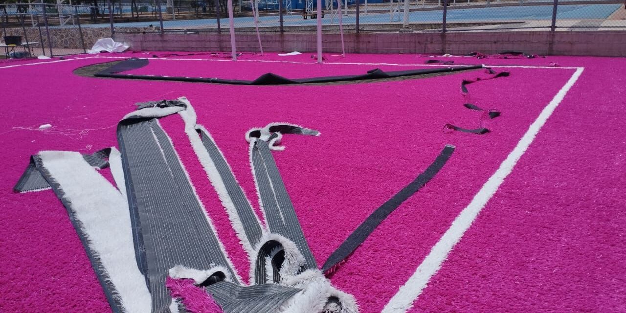 Lista primera cancha de empastado rosa en Purísima