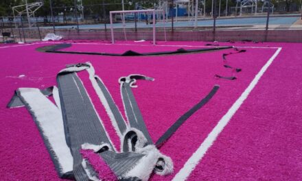 Lista primera cancha de empastado rosa en Purísima